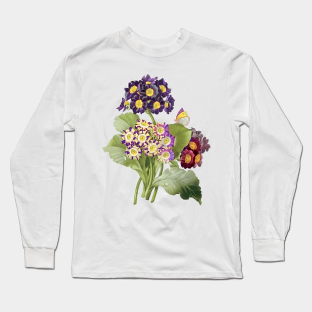 Vintage Botanical, Purple Primrose Long Sleeve T-Shirt by PixDezines